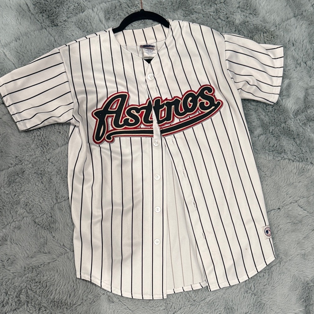 Majestic Astros Kids' White and Black Striped Jersey
